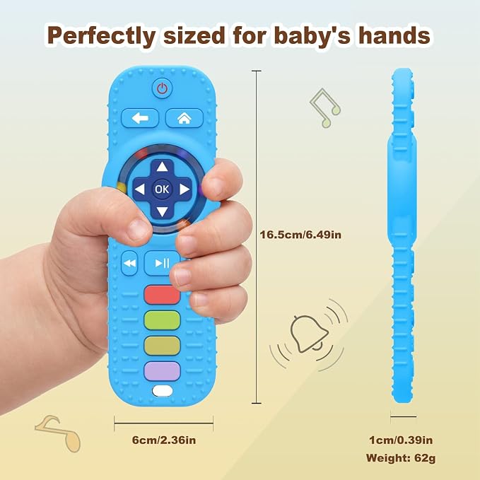 HAILI XMGQ Teething Toys for Baby, Sensory Baby Chew Toy, Rattle Ring Teether Toys for Babies 0-3-6-12 Months, Silicone TV Remote Control Shape for New Baby Gift (Blue)