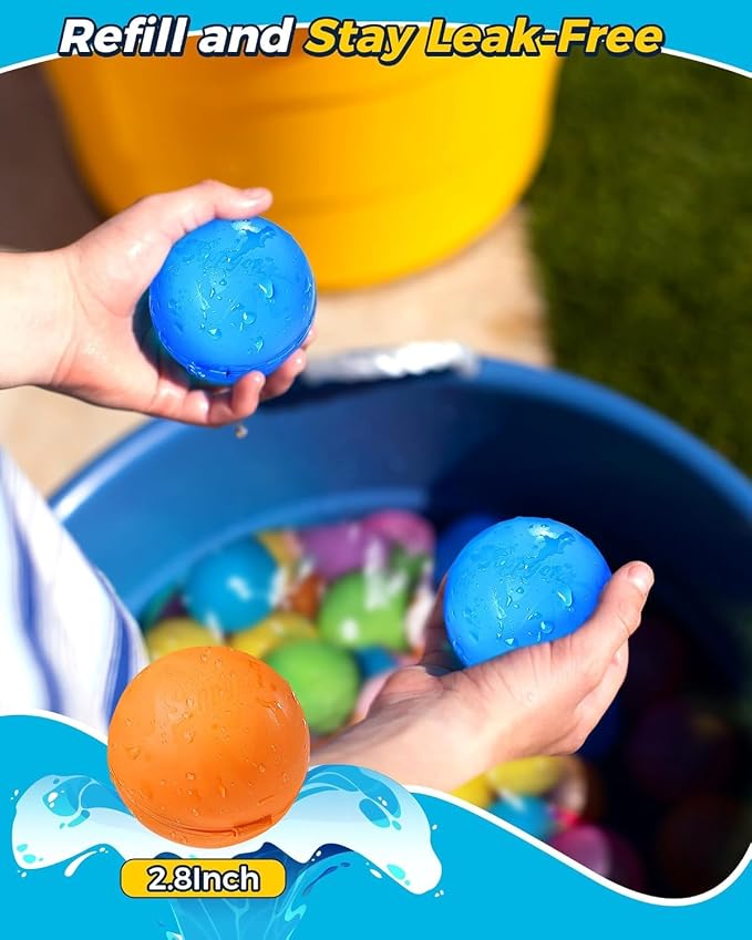 Tlitlimom Reusable Water balloons, Summer Toy Water Toy for Boys and Girls, Pool Beach Toys for Kids ages 3-12, Outdoor Activities Water Toys Self Sealing Water Splash Ball for Fun (5Pack)