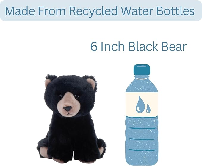 The Petting Zoo Black Bear Stuffed Animal Plushie, Gifts for Kids, Wild Onez Babiez Zoo Animals, Black Bear Plush Toy 6 inches