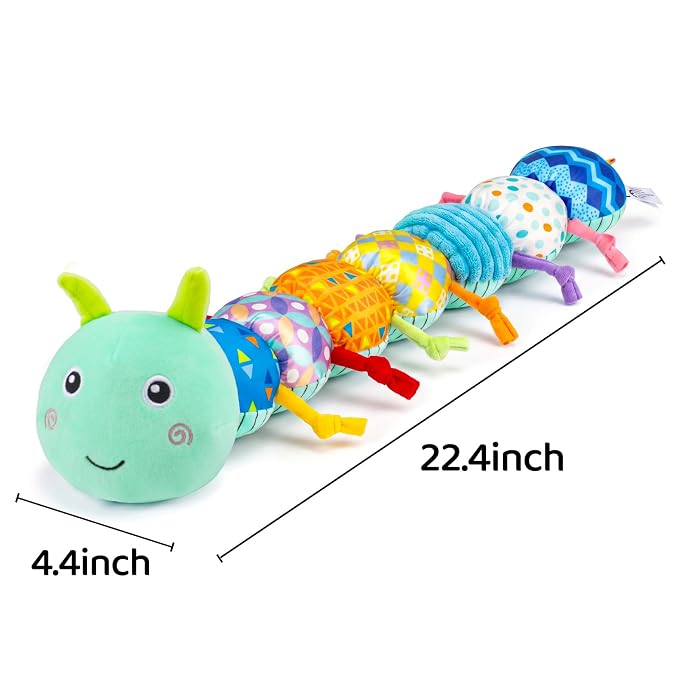 Baby Tummy Time Toys 0-6 Month Musical Stuffed Animal Plush Caterpillar Toy for Infant 6-12 Month Teething Sensory Toy with Crinkle Rattle for Babies 0-3-6 Month Newborn Boy Girl Easter Basket Stuffer