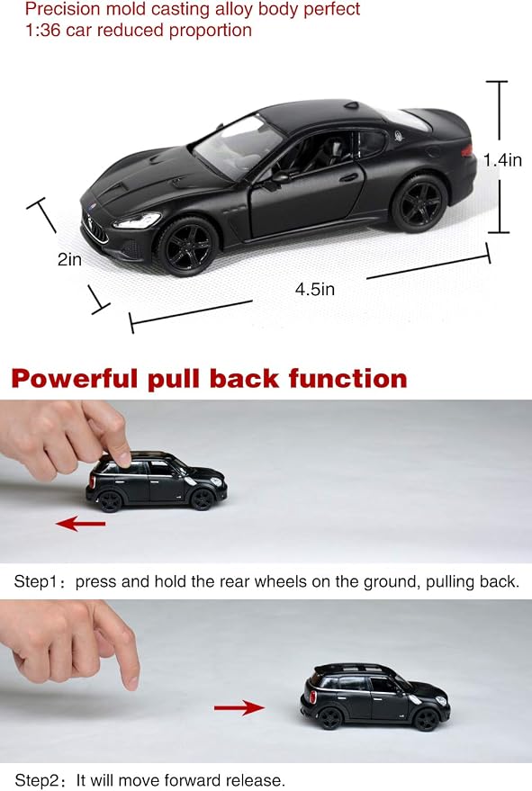 Tianmei 1:32 Scale Supercar Styling Alloy Die-Cast Car Model Collection Decoration Ornaments, Kids Play Vehicle Toys with Pull Back Action and Open Doors (MSLD - Black)