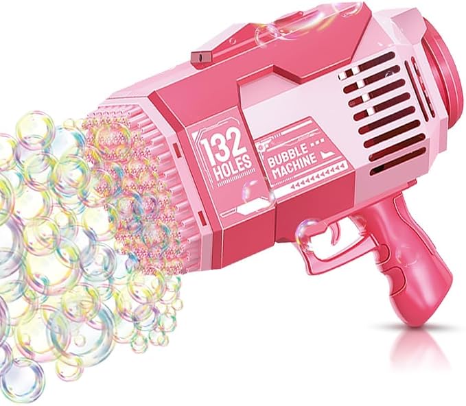 Upgraded 132 Holes Bubble Machine Gun,Bazooka Bubble Machine,Rocket Bubble Gun Bubble Machine,Summer Toys Bubble Blaster Maker for Kids, Wedding, Birthday Gift (Pink)