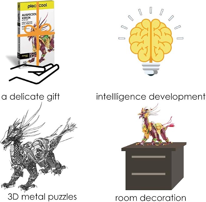 Piececool 3D Metal Puzzle for Adults, Auspicious Kirin Metal Model Building Kits, Brain Teaser Puzzles DIY Craft Kit, Perfect Birhtday Gifts for Teens Man Woman Family- 164 Pcs