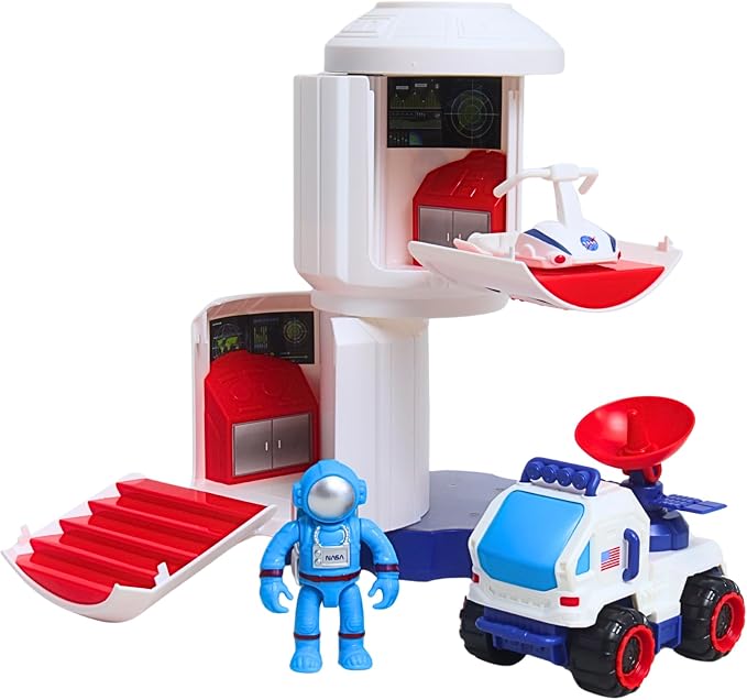 Space Adventure Space Station Playset – NASA Licensed Light & Sound Space Base with Capsule, Rover, Hover Scooter & Astronaut Figure, Plastic Space Toy & Collectible for Kids Ages 3+