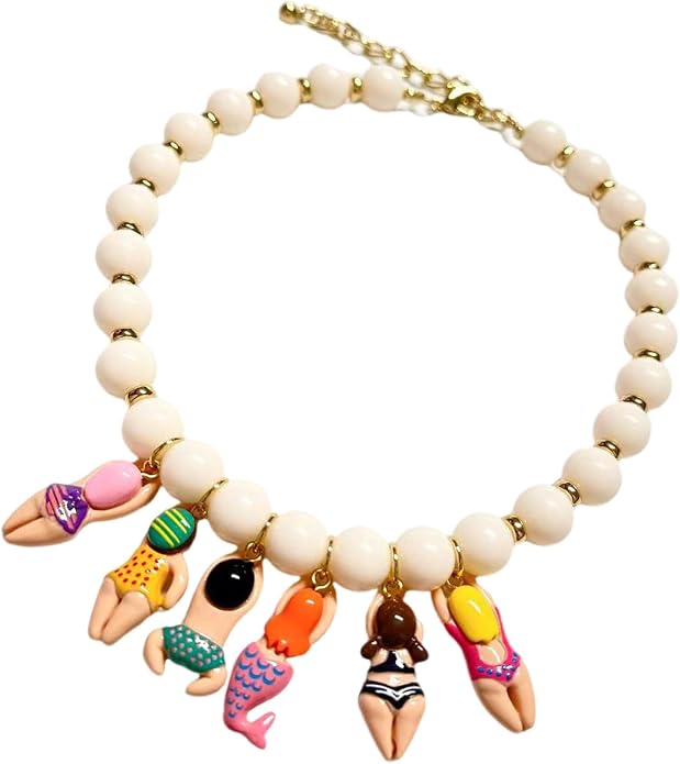 Creative Handmade Bead Bikinis Doll Pendant Necklace With Colorful Glass Beads for Beach Parties Accessories