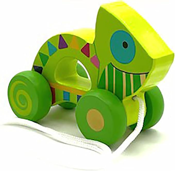 Orange Tree Toys: Pull Along: Chameleon - Wooden Toy, Colorful Wheeled Character, Encourage First Steps, FSC Certified, Toddler & Kids Ages 1+