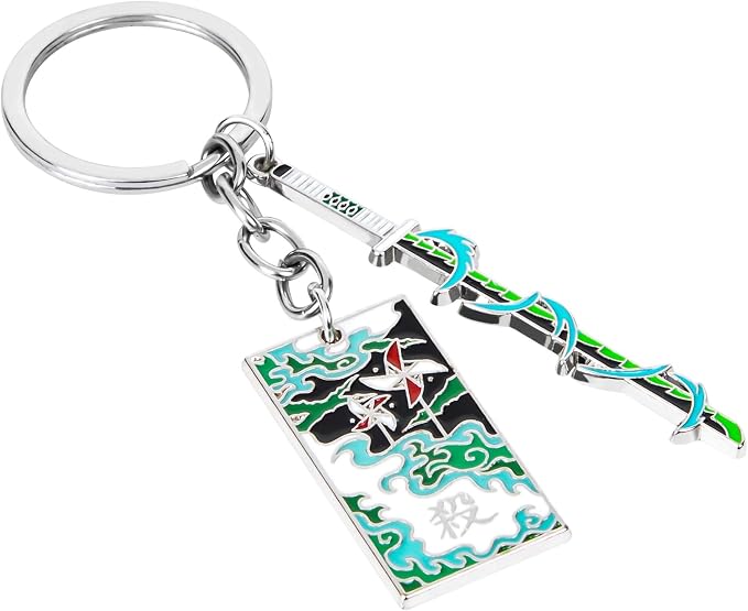 Demon Slayer Keychain, Anime Keychain with Sword & Charm Plate, Demon Slayer Merch & Gifts
