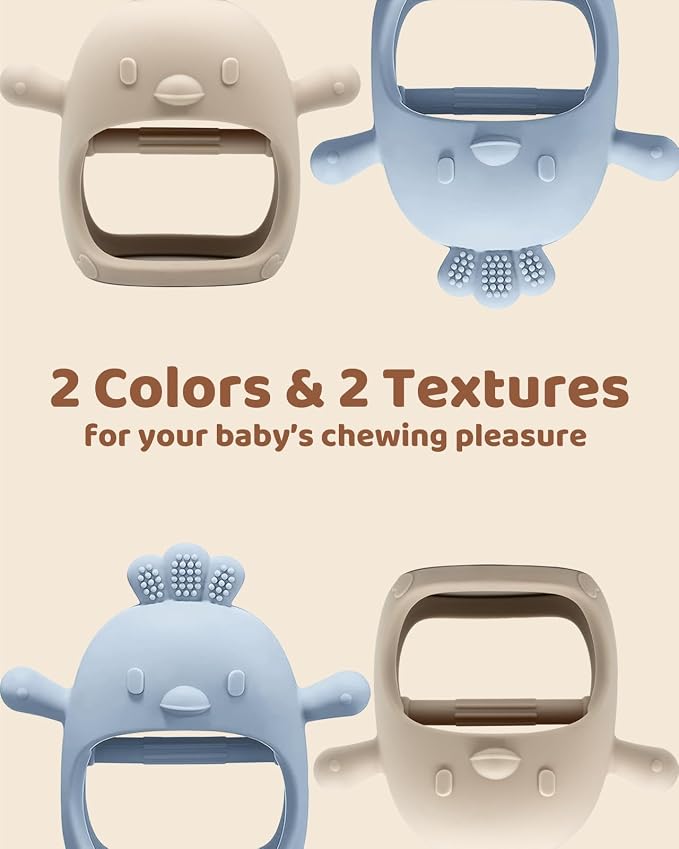 ChooKaChoo 2 Pack Baby Teething Toy Silicone Teething Mitten for Babies Over 3 Months Anti Dropping Wrist Hand Teethers Baby Chew Toys for Sucking Needs, BPA Free