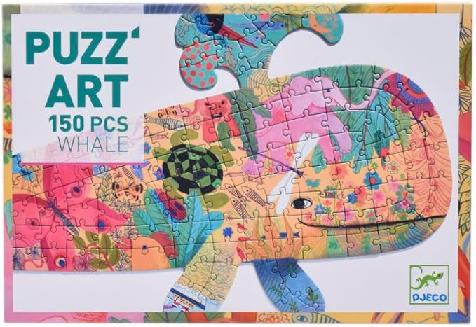 DJECO 150 Piece Shaped Jigsaw Puzzle w/Poster - Challenging Activity for Home, School or Gifts - Fun & Creative for Family & Friends, Educational Ocean Puzzle for Kids 6+ - Whale