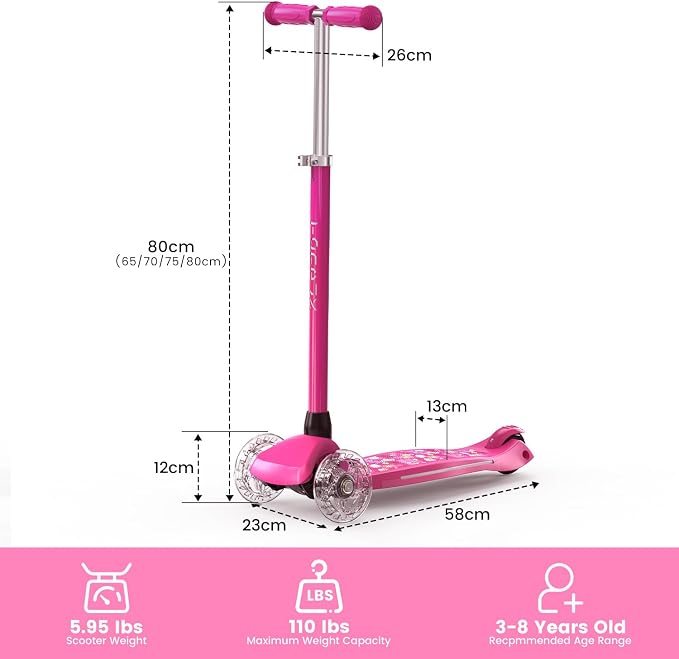 TONBUX Kids Scooter for Ages 3-8: 3-Wheel Kick Scooter with LED Light-Up Wheels & Deck, 7 Lighting Modes, 4 Adjustable Heights, Metal-Reinforced Deck, Lean-to-Steer Balance Training Toddler Scooter