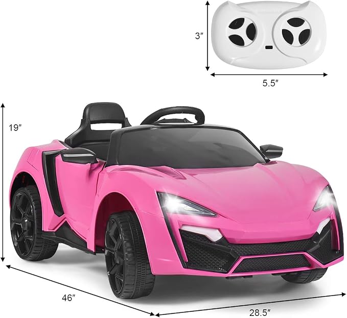 Costzon Ride on Car, 12V Battery Powered Electric Vehicle w/Manual & Remote Control Modes, LED Lights, Horn, Music, MP3, USB, TF, 3 Speeds, Spring Suspension, Ride on Toy for Boys & Girls (Pink)