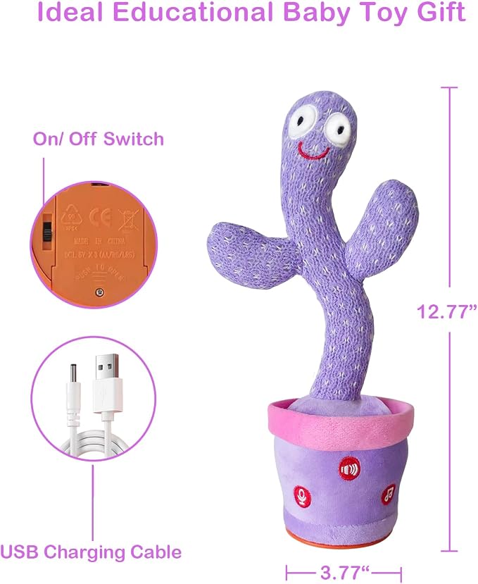 Dancing Talking Cactus Toy Mimics Back, Interactive Singing Mimicking Cactus Baby Toy That Talks Back, Upgraded Safe Plush Eyes Baby Toys 6-12 Months, 1 Year Old Girl Gifts, Baby Girl gifts