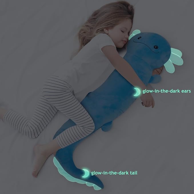 Tianmihou 36 Inch Giant Axolotl Plush Pillow, Big Blue Axolotl Stuffed Animal, Glow in The Dark Salamander Plushie, Soft Large Axolotl Body Pillow, Cute Birthday Gift for Kids Adults