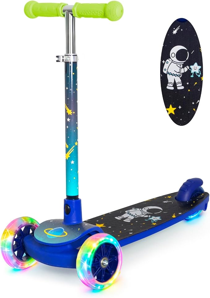 Nattork 3-Wheel Toddler Kick Scooter for Kids Girls Boys – Adjustable Height Scooter with Light-Up Wheels, Anti-Slip Deck, Lean-to-Steer Design for Ages 2-8