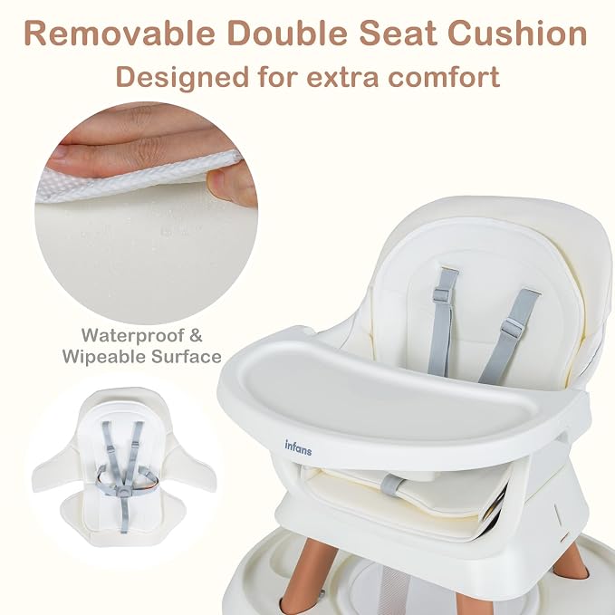 INFANS 9 in 1 High Chair, Convertible Baby Highchair for Babies and Toddlers, Table and Chair Set Building Block Infant Dining Booster Seat, Kids Stool with Activity Children Play Kitchen (Beige)