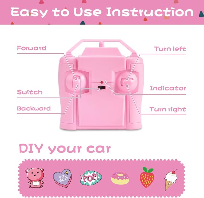 NQD RC Cars with DIY Sticker, Pink Remote Control Car for Girls, 2.4Ghz Jeep RC Trucks, Little Girl Toys Birthday Xmas for 3 Years Old and Up