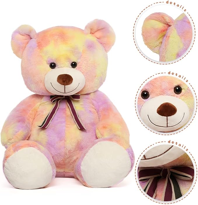 Tezituor 40in Giant Teddy Bear Stuffed Animal,Big Bear Plush Toys,Rainbow Yellow Soft Bear Plushies, Stuffed Animals Gifts for Baby Shower, Valentine, Christmas, Birthday, Party Decoration