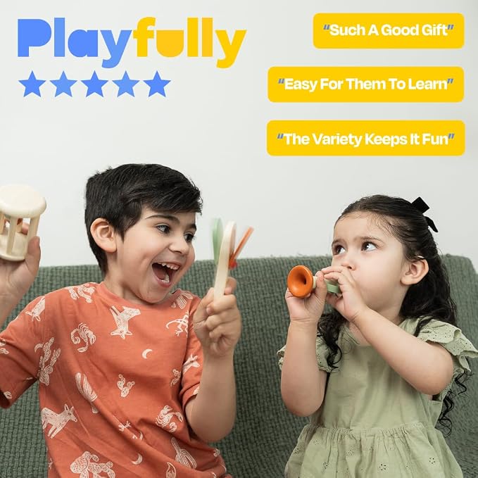 Montessori Toddler Musical Instruments Set for Ages 3+, Wooden Music Toys That Build Coordination, Rhythm & Sensory Skills by Playfully