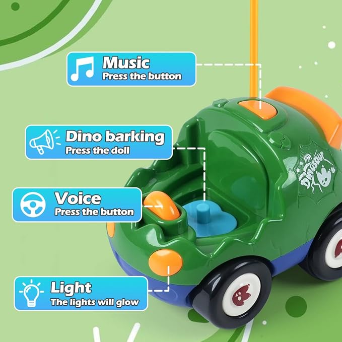 Remote Control Dinosaur Car for Kids - Dino RC Car Toys for Toddler Ages 18+ Months with Lights and Music, Birthday Gifts for Boys Ages 2 3 4 5 Years Old