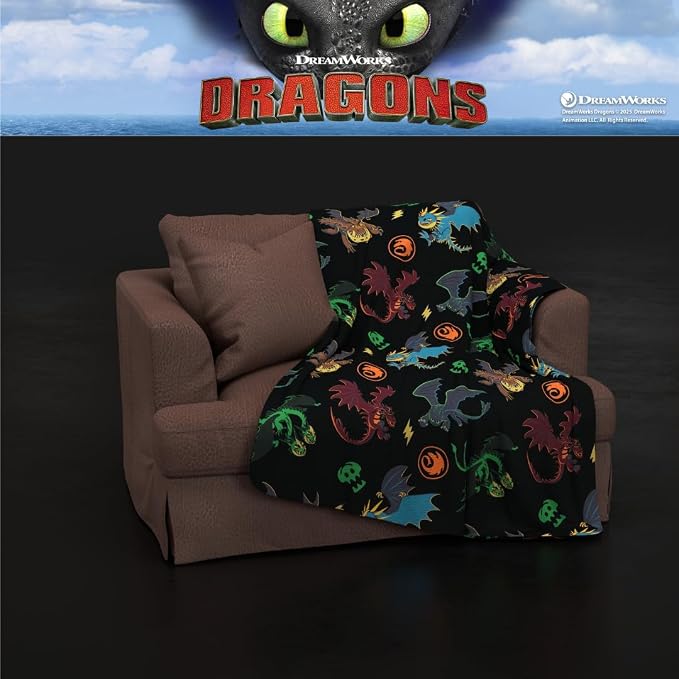 How to Train Your Dragon Toothless Kids Bedding Super Soft Plush Cozy Throw, 46 in x 60 in, (Officially Licensed Product) By Franco