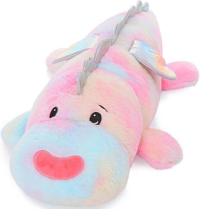 Jumbo Dinosaur Pillow,Cute Pink Giant Dinosaur Stuffed Animal,Dino Plush Toys for Girls,Rainbow Large Dino Plushies,Big Stegosaurus Stuffy,Cuddle Pillow Kids Easter Birthday Valentine Gift