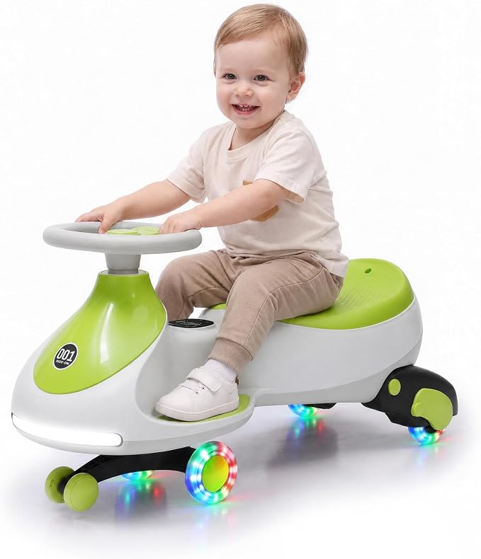 Garvee 12V Electric Wiggle Car for Kids, 2 in 1 Swing Car with Pedal, Anti-Rollover, Max Load 130Lbs,Flashing Wheels, Music,Rechargeable Battery Ride on Toy Indoor Outdoor for Toddlers, Gray