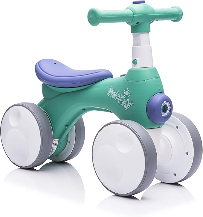 JoyRydz Baby Balance Bike 1 Year Old with Music, Lights, Bubble Machine, 4 Wheels Pedal-Less Toddler Ride on Toys for 12-36 Months Birthday Gift, Toddler boy Toys Ride on car (Dark Green&Blue)