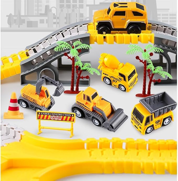 305PCS Construction Race Tracks for Kids Toys, 2 Electric Toy Cars,4Construction Cars, DIY Collage Flexible Track Toy Set, Kids Gifts for 3-8 Year Old