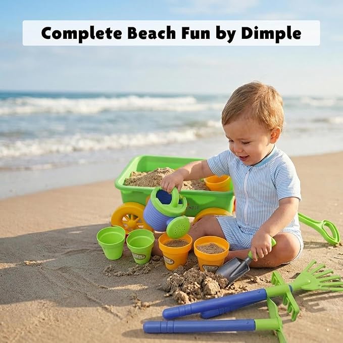 Dimple Garden Wagon & Tools Toy Set, Kids Gardening Set - 15 Pcs Outdoor Toys for Toddlers, Sand Toys - Sturdy & Durable - Top Yd, Beach, Sand, Garden Play Set for Kids & Toddler Gardening Tools