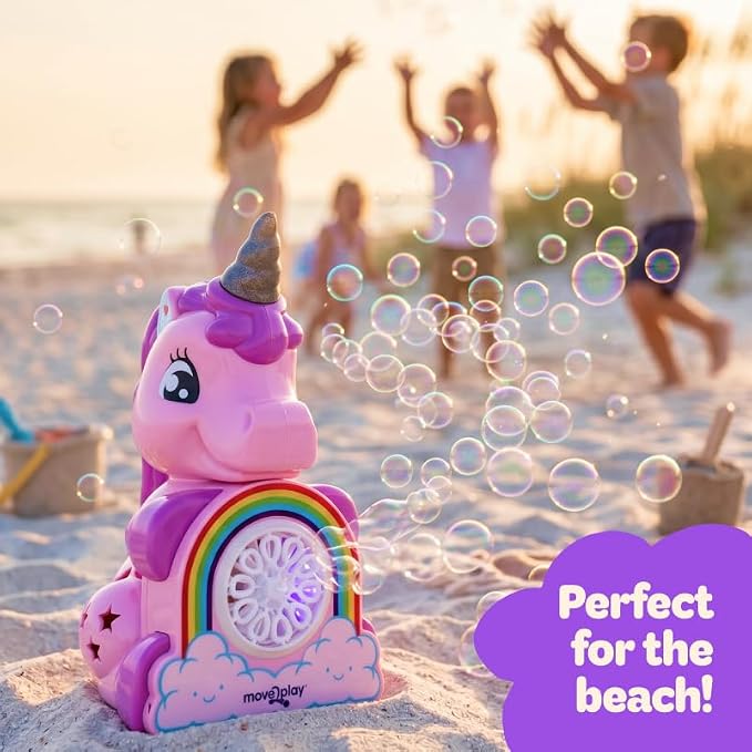 Move2Play Bubble Blower | Bubble Machine | Bubble Toy for Toddlers, Boys and Girls | Indoor & Outdoor | Birthday Party | Summer Fun | Gift for Girls 1, 2, 3, 4+ Years Old (4th of July) (Unicorn)