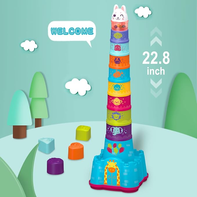 LTKFFFdp Baby Stacking Toys for Toddler 1-3, Nesting Cup Shape Sorter for Infant 6 to 12-18 Month, Learning Stackable Block, Birthday Gift for Girl Boy 9 Month