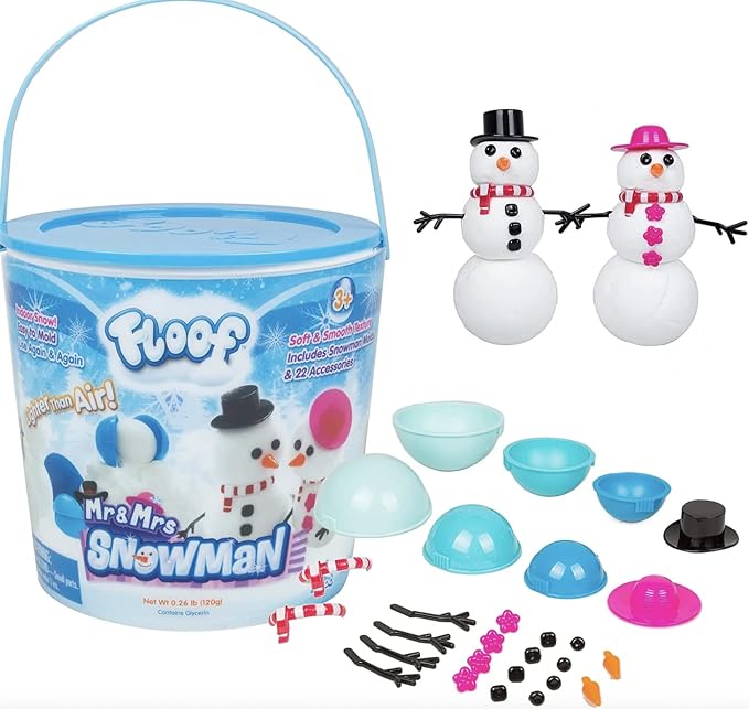 Play Visions Floof Modeling Clay - Reuseable Indoor Snow - Mr. & Mrs Snowman Set With Endless Creations and 22 Molding Accessories
