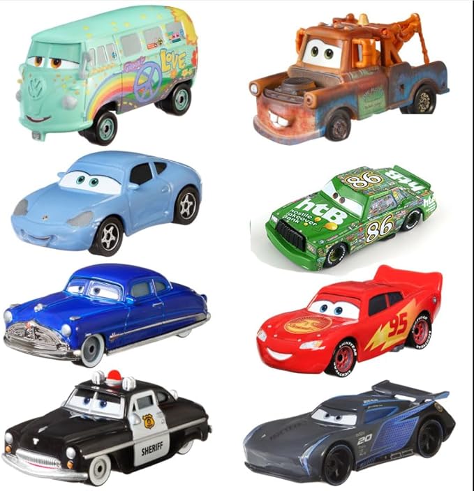 6PCS Movie Cars 2 3 Cars Assortment 1:55 Loose Diecast Vehicles Toys (6 PCS CAR Toy) (8 PCS A)
