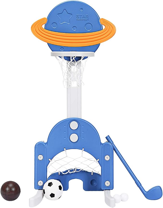 Costzon Kids Basketball Hoop, Toddler Sports Activity Center w/ 5 Adjustable Height Levels, Basketball Soccer Golf Game Set, Indoor Outdoor Basketball Hoop Set Gift for Baby Infant