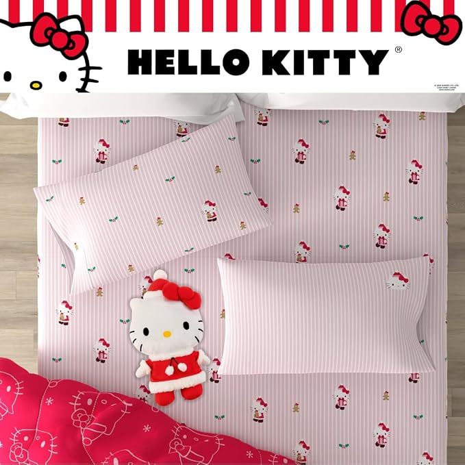 Sanrio Hello Kitty Holiday & Christmas Bedding Soft Comforter and Sheet Set with Sham, 7 Piece Full Size (Officially Licensed Product) By Franco