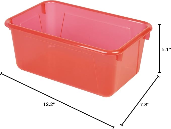 Storex Small Cubby Bins – Plastic Storage Containers for Classroom, 12.2 x 7.8 x 5.1 inches, Candy Red, 5-Pack (62475A05C)