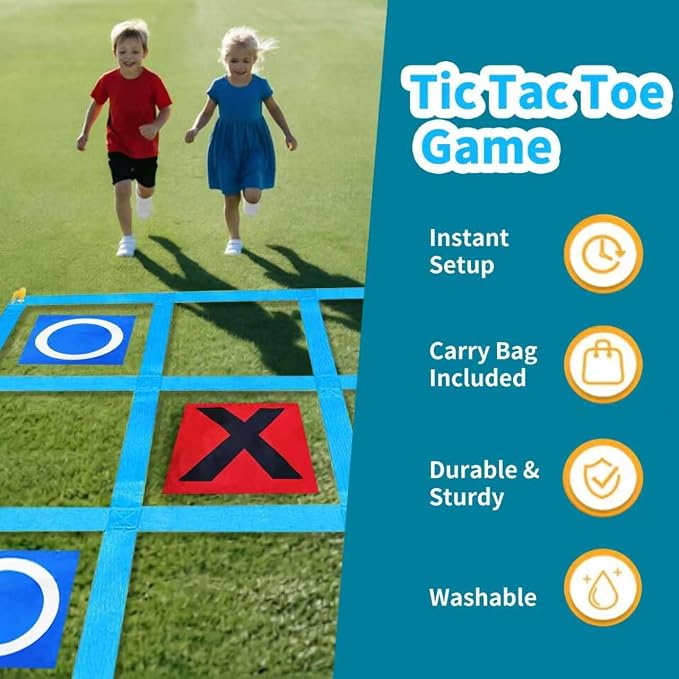 Nattork Outdoor Giant Tic Tac Toe Game for Kids Adult Family, Large Outside Lawn Yard Backyard Carnival Field Day Game, Birthday Party Family Reunion Games Playground