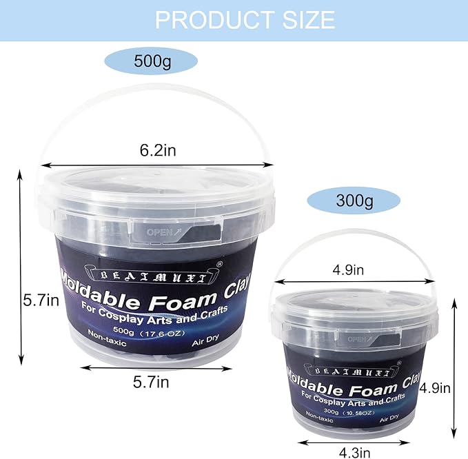 Foam Clay Cosplay Moldable Air Dry Foam Clay Craft 500g Black Lightweight Sculpting Foam for Costumes Sanding Cosplay (500g, Black)