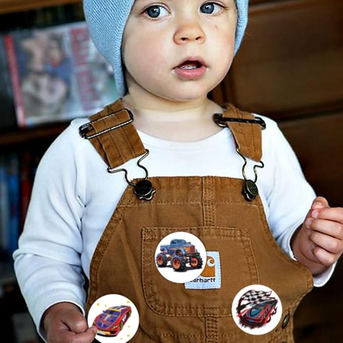600Pcs Monster Truck and Race Car Stickers for Kids 1.5 Inch Car Stickers for Kids Boys Race Car Party Favors Birthday Decoration Supplies