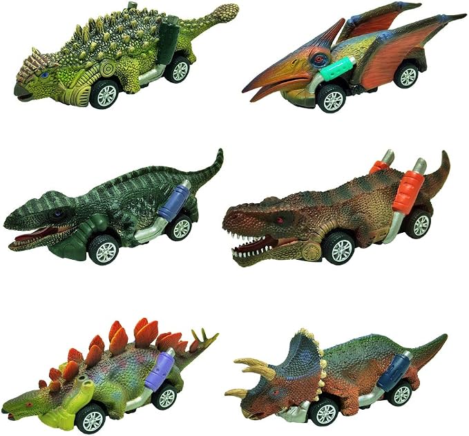 DINOBROS Dinosaur Toy Pull Back Cars,6 Pack Dino Toys for 3 Year Old Boys Girls and Toddlers,Boy Toys Age 3,4,5 and Up,Pull Back Toy Cars,Dinosaur Games with T-Rex