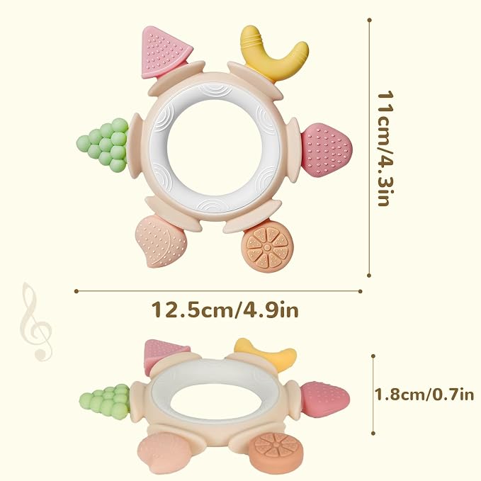 Hooku Silicone Teethers for Babies 6-12 Months, Teething Toys for Babies 0-6 Months, Baby Fruit Teethering Rings, BPA Free Baby Chew Toys, Infants Gifts