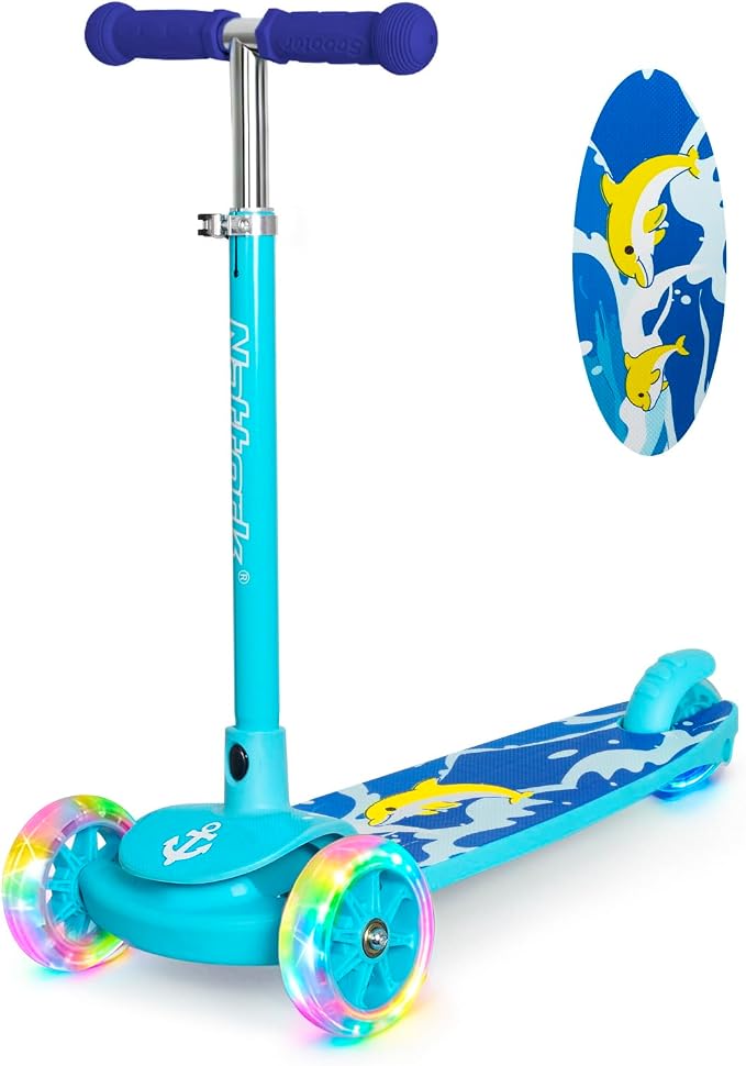 Nattork 3-Wheel Toddler Kick Scooter for Kids Girls Boys – Adjustable Height Scooter with Light-Up Wheels, Anti-Slip Deck, Lean-to-Steer Design for Ages 2-8