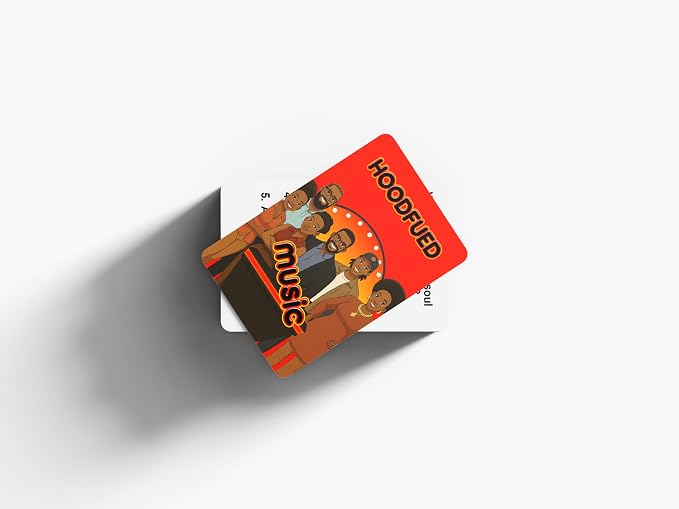 HoodFued Music Edition – Black Culture Hip Hop and RNB Soul Trivia Deck for Game Night, 76 Survey Questions, 2-Team Feud-Style Play, Portable Party Fun for Cookouts & Dorms