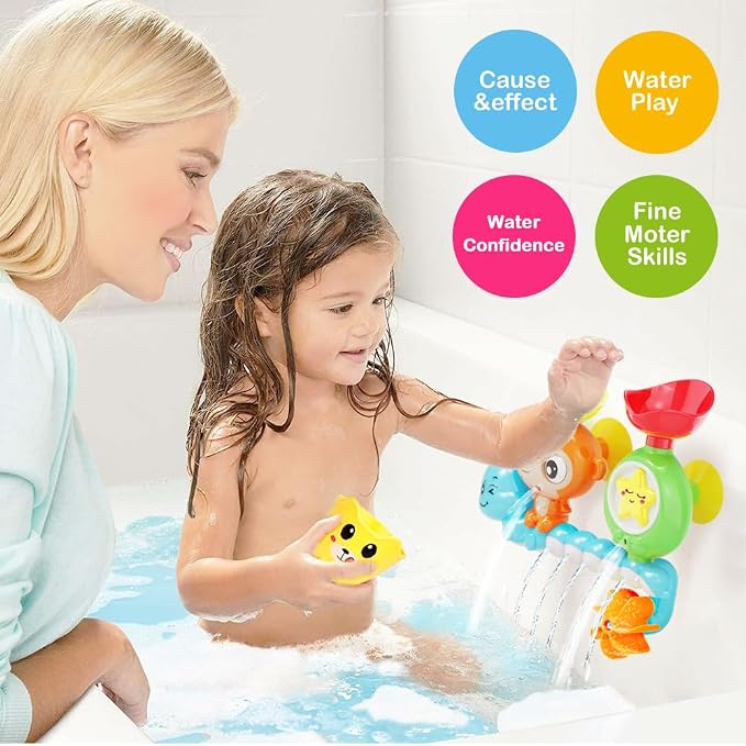 G-WACK Bath Toys for Toddlers Age 1 2 3 Year Old Girl Boy, Preschool New Born Baby Bathtub Water Toys, Durable Interactive Multicolored Infant Toy, Lovely Monkey Caterpillar,Strong Suction Cups Blue