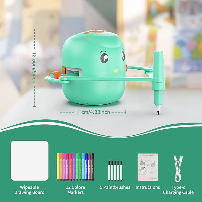 Interactive Educational Drawing Robot for Kids - Montessori Learning Toy with 150 Word Cards, Voice Interaction, Ages 5+ (Green)