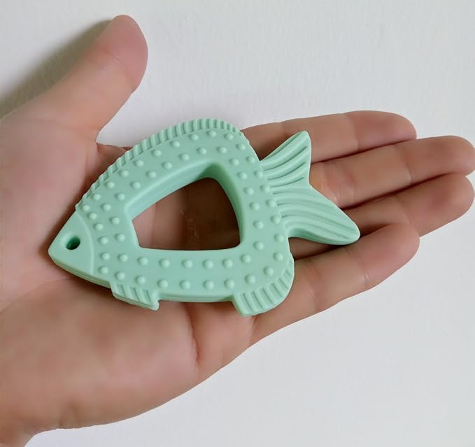 Baby Teether 3 M+,Sensory Chew Toys for Kids,Funny Fish Teething Toy | Food Grade Silicone BPA-Free,Durable,Green,1 pack