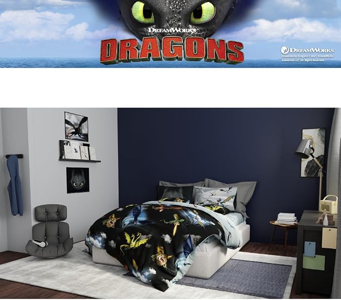 How to Train Your Dragon Kids Bedding Super Soft & Cozy Reversible Microfiber Comforter and Sheet Set with Sham, 5 Piece Twin Size, (Officially Licensed Product) By Franco