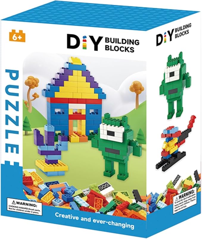 500 Piece Classic Building Bricks and 1 Green Baseplate, Compatible with Lego and Other Major Brands, Mixed Bricks Bulk Creative Building Toys, Blocks Bulk for Kids Ages 6+ (Boys' Color)