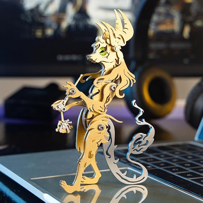 3D Metal Puzzles Toys The Meow Meow Family King and Princess Cat DIY Handmade Assembled Model Kits Ornaments Christmas New Year and Birthday Gifts for Adult (Pipe Elder Cat Golden)