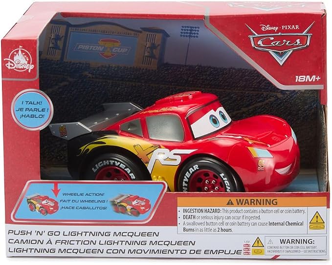 Disney Store Official Lightning McQueen Push 'N' Go Talking Vehicle - Pixar Cars Toys - Talking & Moving Action - Cars Movie Toys - Engine Reveal & Catchphrases - Disney Gift for Boys
